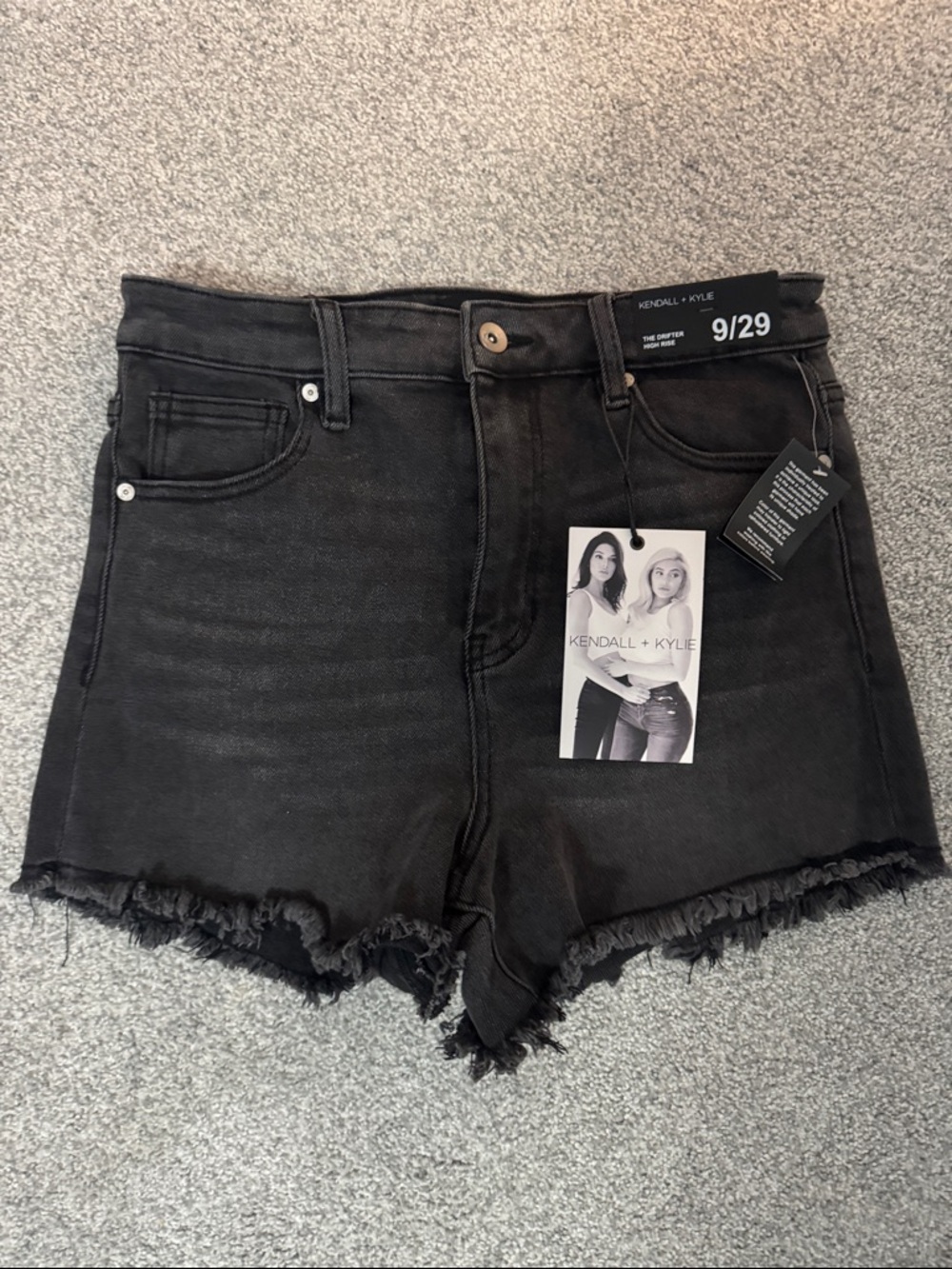 Kendall & Kylie Black High-Rise Frayed Hem Denim Shorts